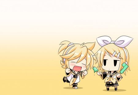 Yippe! Ice Cream! - 02, vocaloid, yellow, kawaii, kagamine len, joy, chibi rin, ice cream, happiness, kagamine rin, chibi, cute, video games, chibi len, other