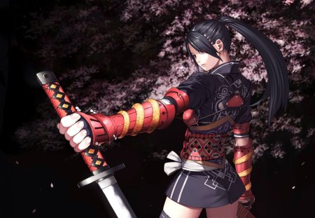 Samurai Girl - sword, long hair, katana, game, girl, samurai