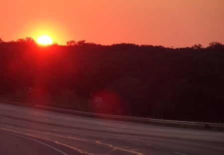 Sunset Highway - highway, sunset, trees, road