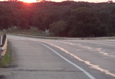 Sunset Road - highway, trees, road, sunset