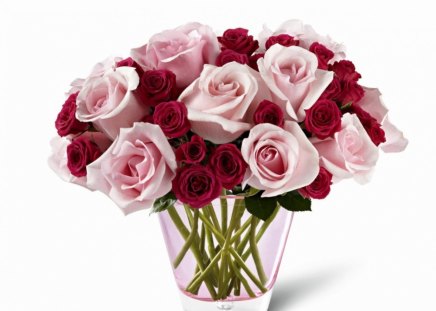 * Bouquet of roses for my rose friend * - pink roses, roses, gift, soft, delicate, bouquet, vase, petals, flowers, red roses