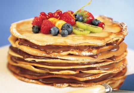 Yummy Looking - yummy, syrup, stack, pancakes, berries, fruit