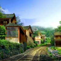 Road and houses