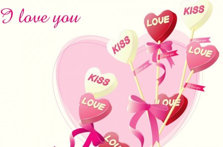 I love you! - balloons, hearts, abstract, pink balloons, kisses