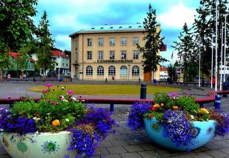 BEAUTIFUL CITY - city, flowerbed, iceland, akureyri