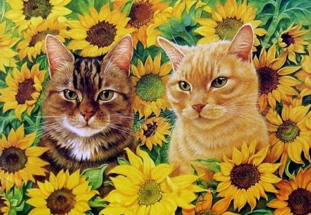 By Lesly Ann Ivory - animal, sunflower, kitten, painting, flower, art, cat, lesly ann ivory