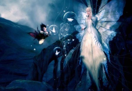 fairy wings - girls, fairy, night, servant