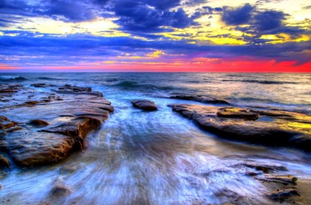 OCEAN FLOW - beach, ocean, landscape, flow, sunset