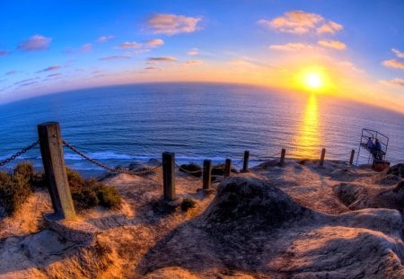 PANORAMIC VIEW - sunset, landscape, sea, fence, panoramic