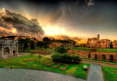 View From Colosseum - clouds, beautiful, rome, sunsets, architecture, colorful, nature, ancient, italy, monuments, colosseum, sky