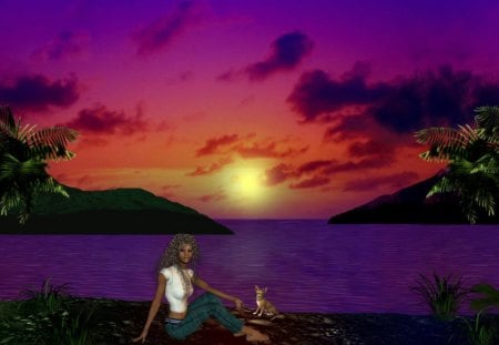 Purple Orange Dreams 1600x900 - girls, oceans, beaches, seas, sunsets, lakes