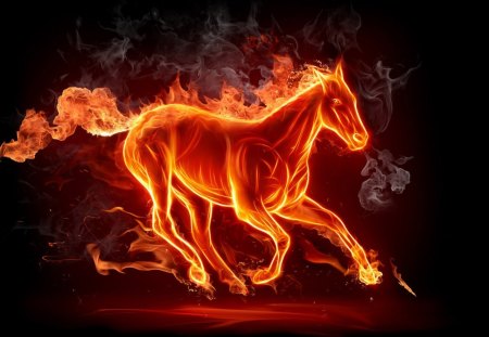 A Blaze - abstract, cgi, fire, flames, troting, horse