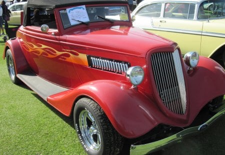 Ford 1934 convertible - grills, headlights, red, photography, tires, ford, black