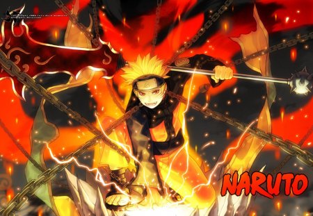 Naruto Uzumaki - naruto uzumaki, anime, uzumaki naruto, shinobi, naruto shippuuden, chains, fire, naruto, flames, weapon, spiky hair