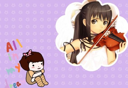 Little girl's dream - violinist, dream, cute, little girl