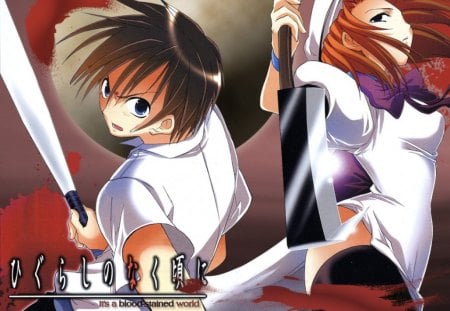 Higurashi no Naku Koro ni - blood, anime, girl, sonozaki shion, furude rika, darkness, houjou satoko, higurashi no naku koro ni, ryuguu rena, sonozaki mion, maebara keiichi