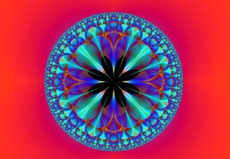 Red Mandala - mandala, blue, red, fractal