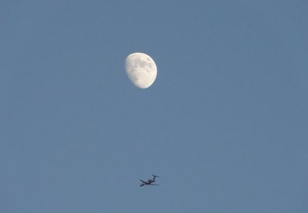 Fly Me To The Moon - moon, sky, plane, jet