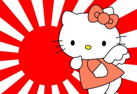 Hello Kitty Angel - flage, white, winged, red, wings, japamese, bow, kitty