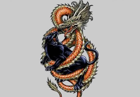 dragon and panther - tattoo, dragon, fantasy, sewenka, panther