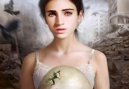 fantasy girl - face, art, war, girl, gloom, fantasy