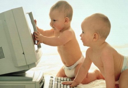 Computer Kids - keyboard, diapers, computer, babies, monitor