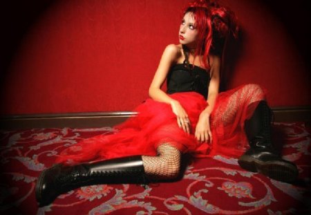 Against the Wall - carpet, red, room, goth, boots, gothic