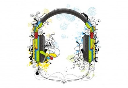 Let the Music Play - head phones, cord, art, artwork