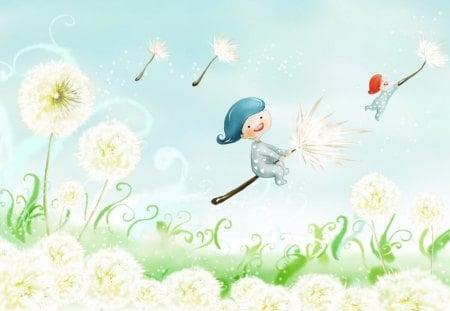 Fly By Danelion - flying, dandelions, child