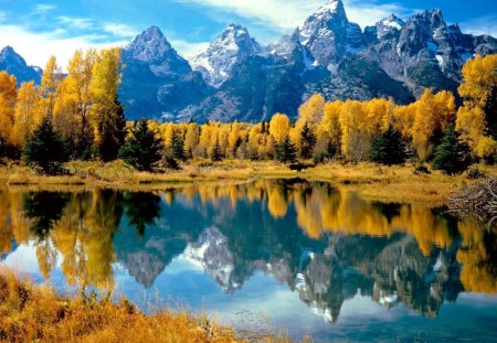 *** Mountains in autumn *** - sky, autumn, trees, mountain, mountains, nature, reflection, clouds, river