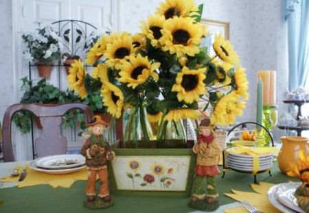 SunFlower-special-day♥ - sunflowers, table design, yellow, forever, beautiful, love, light, special day, flowers, wonderful, nature, anniversary