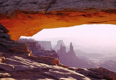 Cave at dusk - stones, mountains, morning, sun