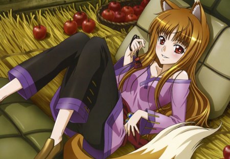 just hanging out - spice, apples, wolf, cute, holo, anime