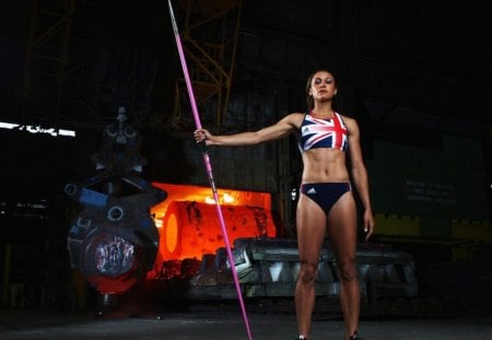 jessica ennis - standing, hottie, javelin, posing, muscular