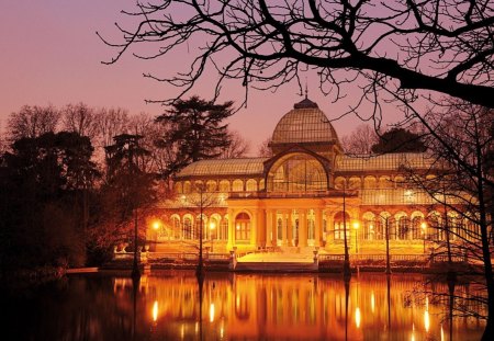 Madrid, Spain - orange, water, reflection, lights