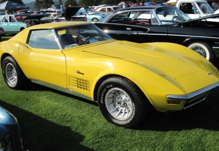 1974 Corvette Stingray Coupe - chevrolet, chrome, yellow, photography, tires, green, black