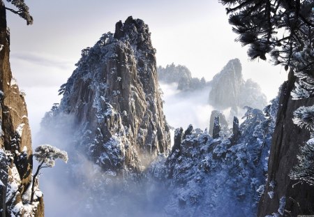 Huangshan Mountains - winter, mountains, huangshan, snow