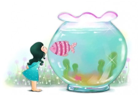 Kissing w/the Fish - girl, cute, kissing, fish