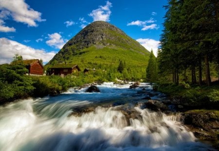 Valldalen - nature, sky, view, hills, mountain, place, house, rocks