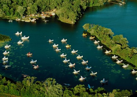 Seaplane Flotilla - Canada - canada, seaplane, aerial photo, anchorage