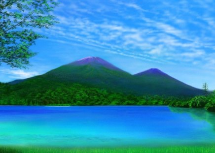 Natures beauty - nature, sky, mountain, 3d, blue, water