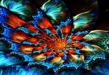 Fractal Butterfly Wings - fractal, abstract, blue, orange, butterfly wings