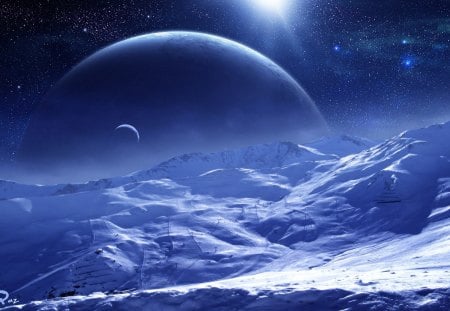 Frozen world - space, frozen, moon, ice