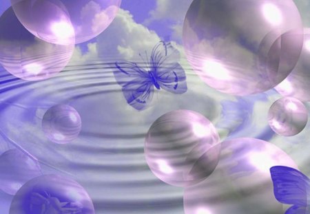 butterflies and bubbles - bubbles, soft purple, fantasy, butterflies