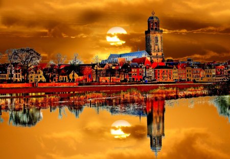 MOONLIGHT CITY - netherlands, deventer, overijssel, deventer zonnig