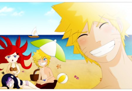 day at the beach - minato, hinata, kushina, naruto