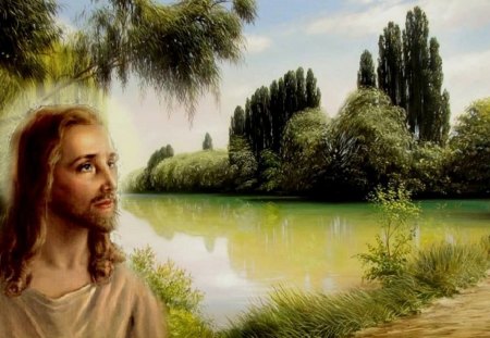 Jesus Christ - nature, painting, lord, christ, art, river, god