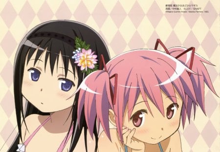 puella magi madoka magica - long hair, anime, ponytails, swimsuits