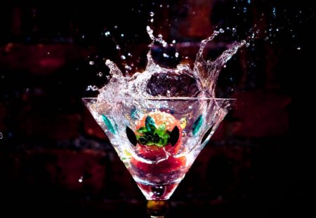 TO CATCH A RAINBOW - glass, martini, splashes, black, colourful, cocktails, fruit