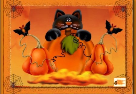 I'm Scared - cats, halloween, bats, pumpkins